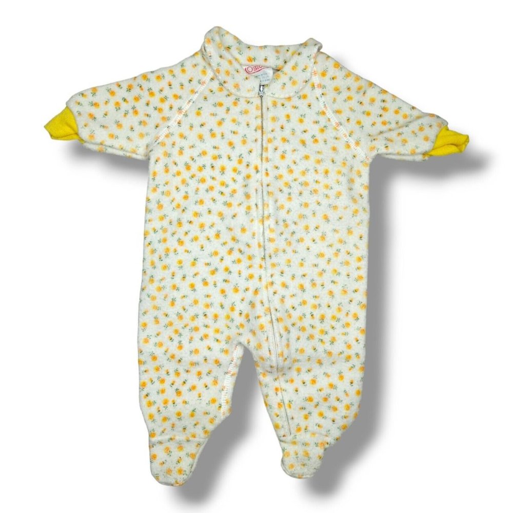 Vintage Obion Baby Footed Sleeper Ditsy Floral Sz 0-6 Months Yellow USA